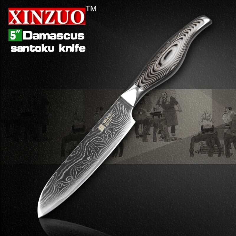 5" inches santoku knife Japanese VG10 Damascus kitchen knives Japanese chef fruit knife forged wood steel handle FREE SHIPPING