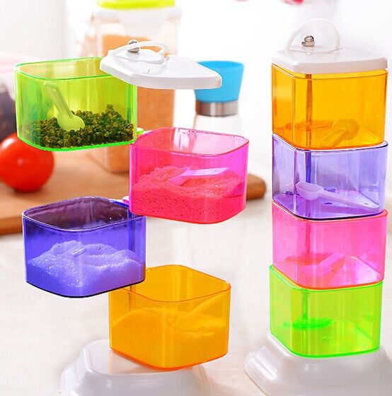 Creative Bottles & Jars Vertical Seasoning Box Rotary Pot Spice Rack in Herb & Spice Tools Cruet condiments pots Set for Kitchen