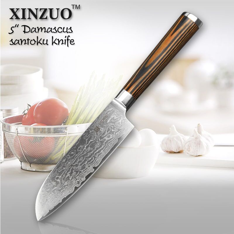XINZUO 5"Japanese chef knife 73 layers VG10 Damascus steel kitchen knife high quality santoku knife wooden handle FREE SHIPPING
